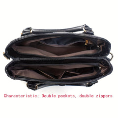 2-Piece Set Crocodile-Embossed PU Leather Handbags, Large Capacity Retro Style Bag, Fashionable Tote & Crossbody Bag For Women With Shoulder Strap