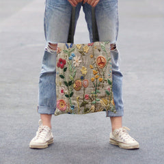 1pc Fashionable Embroidered Flower Pattern Bag, Niche Design Mesh Storage Handbag, Lightweight Shopping Bag Reusable Grocery Tote Bag Casual Travel Shoulder Beach Shopping Handbags Large Eco Reusable Shopping Bag Handle