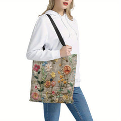 1pc Fashionable Embroidered Flower Pattern Bag, Niche Design Mesh Storage Handbag, Lightweight Shopping Bag Reusable Grocery Tote Bag Casual Travel Shoulder Beach Shopping Handbags Large Eco Reusable Shopping Bag Handle