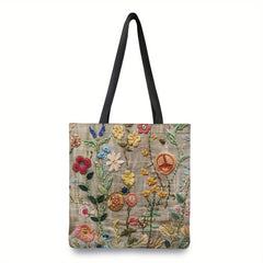 1pc Fashionable Embroidered Flower Pattern Bag, Niche Design Mesh Storage Handbag, Lightweight Shopping Bag Reusable Grocery Tote Bag Casual Travel Shoulder Beach Shopping Handbags Large Eco Reusable Shopping Bag Handle