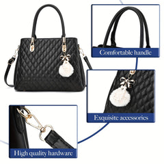 I IHAYNER Womens Leather Handbags Purses Top-handle Totes Satchel Shoulder Bag for Ladies with Pompon