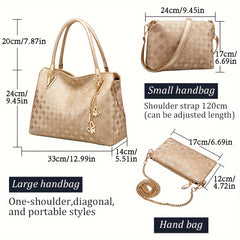 Conjunto de 4 elegantes bolsos y carteras de piel sintética: cierre de cremallera, forro de poliéster, estampado animal, tipo tote, tipo cartera y bandolera para mujer.