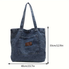 Large Lightweight Canvas Tote Bag - Chic Denim-Style Shoulder Handbag with Magnetic Closure, Machine Washable, Clutch Bag, Commuter Handbags, Solid Fashion