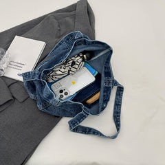Large Lightweight Canvas Tote Bag - Chic Denim-Style Shoulder Handbag with Magnetic Closure, Machine Washable, Clutch Bag, Commuter Handbags, Solid Fashion