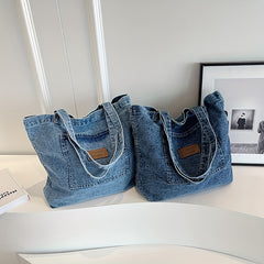 Large Lightweight Canvas Tote Bag - Chic Denim-Style Shoulder Handbag with Magnetic Closure, Machine Washable, Clutch Bag, Commuter Handbags, Solid Fashion