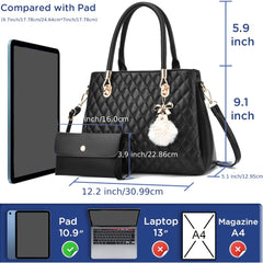 I IHAYNER Womens Leather Handbags Purses Top-handle Totes Satchel Shoulder Bag for Ladies with Pompon