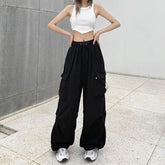 2025 Women Casual Joggers Tech Pants Solid Low Waist Pants Drawstring Wide Leg Baggy Trousers Y2k Streetwear Oversize Sweatpants