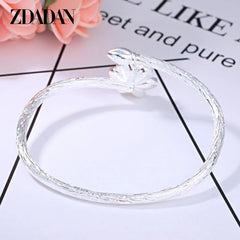 ZDADAN New Arrival 925 Sterling Silver Lotus Cuff Bracelet For Women Jewelery Gifts