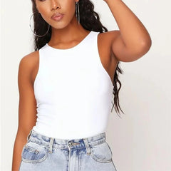 Camisetas de tirantes sexis para mujer, blancas, con cuello redondo, sin mangas, corsé, de verano, con hombros descubiertos, ropa de calle, body sexy, camiseta de tirantes para mujer