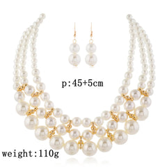 Bridal Wedding Jewelry Set New Fashion Multi layer Handmade Imitation Pearl Necklace and Earrings Women's Party Accessories