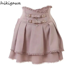 Japanese Skirts for Women High Waist A-line Ruffles Jupe Fashion Summer Saia 2025 Faldas Mujer De Moda Sweet Y2k Mini Skirt