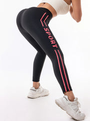 High-waisted pull-in hip lift yoga pants Women's running training fitness pants letter printed sports leggings