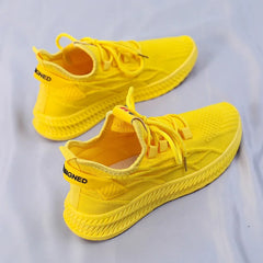 2025 Fashion Spring Female Sneakers Women Shoes Korean Mesh Yellow Ladies Shoes Woman Lace Up Red Black Casual Shoes Breathable