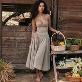 Wefads New Spring Summer Solid Pleated Dresses Women Sexy Strapless Hollow A-Line Long Dress Casual Sleeveless Sling Dress