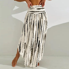 Women Skirt Fashion Summer Skirts Casual Long Skirt Women White Print Elastic Waist A-LINE Skirts for Women Faldas 2025 Q380