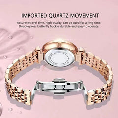2026 Brand Women Watches Fashion Square Ladies Quartz Watch Bracelet Set Green Dial Simple Rose Gold Mesh Luxury Women Watches