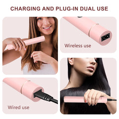 Portable Travel Cordless Hair Straightener Brush for Women - USB-C Charge While Use, Wireless Styling Comb