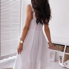 Women Beach Camisole Sexy Dress Summer Dress for Women Solid Sleeveless Hook Flower Hollow Long Dresses Elegant V-Neck Sundress