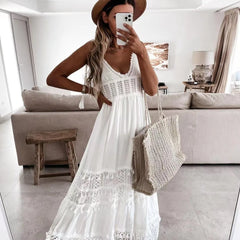 Dress, Casual Lace Splicing Sleeveless Long Dress 2025 Spring And Summer New Fashion High Street Women's Clothing