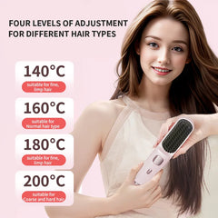 HIENA Straight Hair Comb For Women Wireless Negative Ion Curling Iron Portable Cordless Hair Curler Hairdressing Accessories