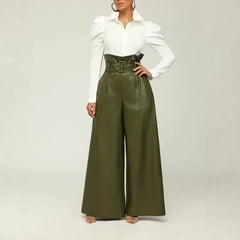 Women's Pants Wholesale Items High Waist Pu Leather Black Wide Leg Pants for Women Casual Fashion Loose Streetwear Trouser Femme