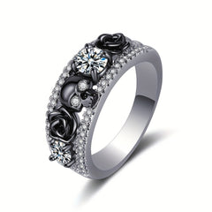 Punky Style Ring Horror Skull & Rose Design Paved Shining Zirconia Suitable for Men and Women Rings