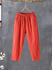 2025 Fashion Woman Pants Casual Cotton Linen Harem Pants LOOSE Solid Ankle-Length Pants Elastic Waist Women's Summer Breeches