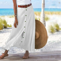 Women Skirt 2025 Spring Summer New Fashion Casual Cotton And Linen Solid Color Buttons Skirt Split A- Line Hip Waist Long Skirt
