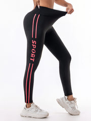 High-waisted pull-in hip lift yoga pants Women's running training fitness pants letter printed sports leggings