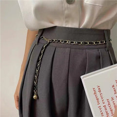 Women Metal Waist Chain Belt Long Thin Tassel Ball Heart Adjustable Waistband For Female Lady Dress Coat Decoration Strap Girdle