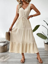 New summer minimalist versatile strap sleeveless high waisted patchwork wave wrinkled V-neck solid color women's dress