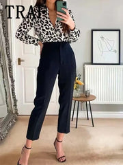 Women Pants 2025 Chic Fashion Office Wear Pants For Women Vintage High Waist Zipper Fly Female Ankle Trousers Mujer