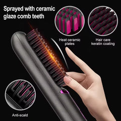 Cordless Hair Straightening Brush Portable Mini Travel Straightener Brush, Women's Ionic Hot Comb Straightener