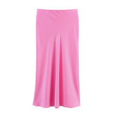 Women's Skirt New Summer 2025 Pink Striped Silk Satin Midi Skirt Fashionable and versatile Elegant personality