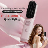 HIENA Straight Hair Comb For Women Wireless Negative Ion Curling Iron Portable Cordless Hair Curler Hairdressing Accessories