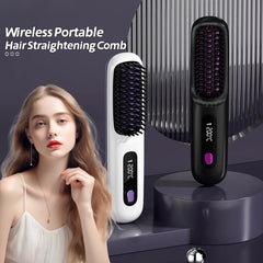 Lcd Usb Charging Ceramic Heating Electric Comb Hair Straightener Wireless Portable Mini Hair Straightener