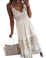 Dress, Casual Lace Splicing Sleeveless Long Dress 2025 Spring And Summer New Fashion High Street Women's Clothing