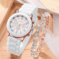 Conjunto de 2 relojes de pulsera de silicona con diamantes de imitación para mujer