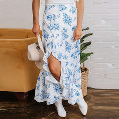 Skirts Women Long Skirt A Line Slim Fit Streetwear Print Floral Elegant Splice Y2k High Waist Work Ruffles Summer 2025