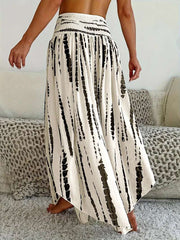 Women Skirt Fashion Summer Skirts Casual Long Skirt Women White Print Elastic Waist A-LINE Skirts for Women Faldas 2025 Q380