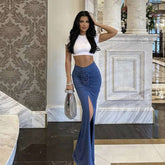 Temperament New Fashion Skirt Women Summer Streetwear Solid Skirts Appliques Sexy Split Slim Elegant Party Skirts Female