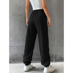 Women's Fashion Pants Casual Loose Sweatpants Drawstring Pants Solid Colour Elastic Waist Female Pants New Street Wear