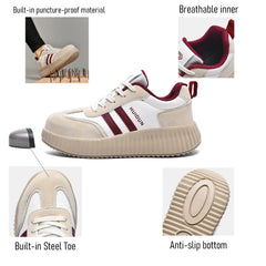 Zapatos de seguridad de lujo a la moda para mujer, zapatos de trabajo con punta de acero, botas para mujer, zapatillas deportivas informales antideslizantes a prueba de pinchazos para mujer.