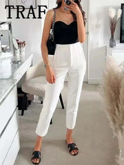 Women Pants 2025 Chic Fashion Office Wear Pants For Women Vintage High Waist Zipper Fly Female Ankle Trousers Mujer