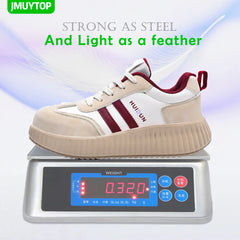 Zapatos de seguridad de lujo a la moda para mujer, zapatos de trabajo con punta de acero, botas para mujer, zapatillas deportivas informales antideslizantes a prueba de pinchazos para mujer.