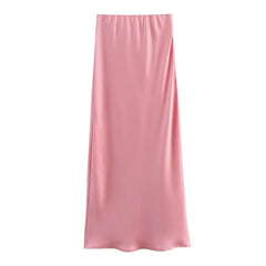 Satin Skirt Woman High Waist Elegant Long Skirts For Women Fashion Summer Midi Skirt Office Women's Skirts