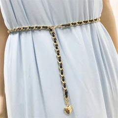 Women Metal Waist Chain Belt Long Thin Tassel Ball Heart Adjustable Waistband For Female Lady Dress Coat Decoration Strap Girdle