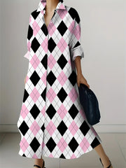 2025 New Fashion Dresses Autumn New Long Sleeve Lapel Shirt Dress Patchwork Printing Elegant Loose Commuter Women's Dresses