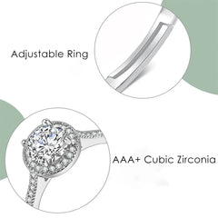 Adjustable Solitaire Rings for Women Bridal Classic Silver Color AAA+Cubic Zirconia Wedding Engagement Marriage Ring Jewelry