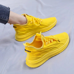 2025 Fashion Spring Female Sneakers Women Shoes Korean Mesh Yellow Ladies Shoes Woman Lace Up Red Black Casual Shoes Breathable